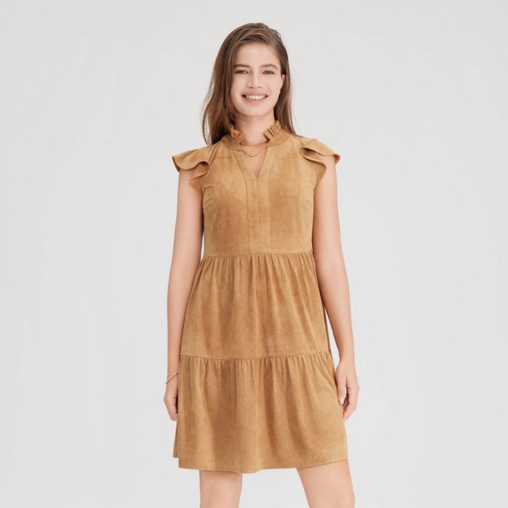 Women's Faux Suede Flutter Short Sleeve Dress